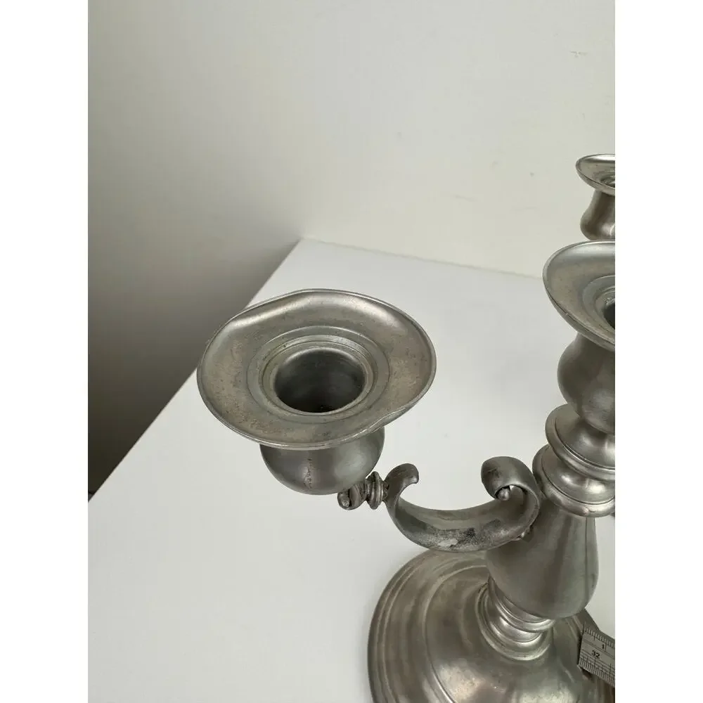 Vintage American Pewter Silver Stainless Steel Decor 2 Candle Holder Stick Set